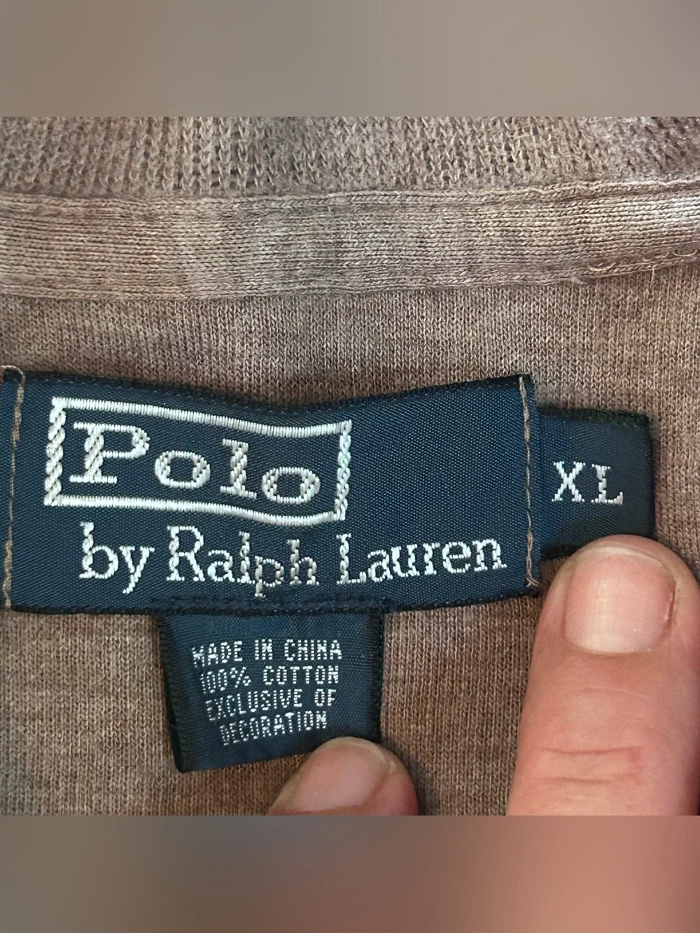 Polo Ralph Lauren Tan Cotton 1/4 Zip Men’s Sweater XL Light Blue Pony
